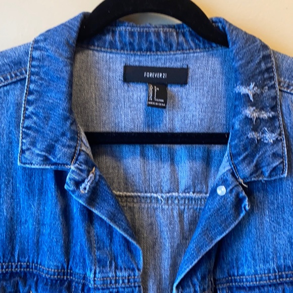 FOREVER21 DENIM JEAN JACKET DARK BLUE - Picture 2 of 12